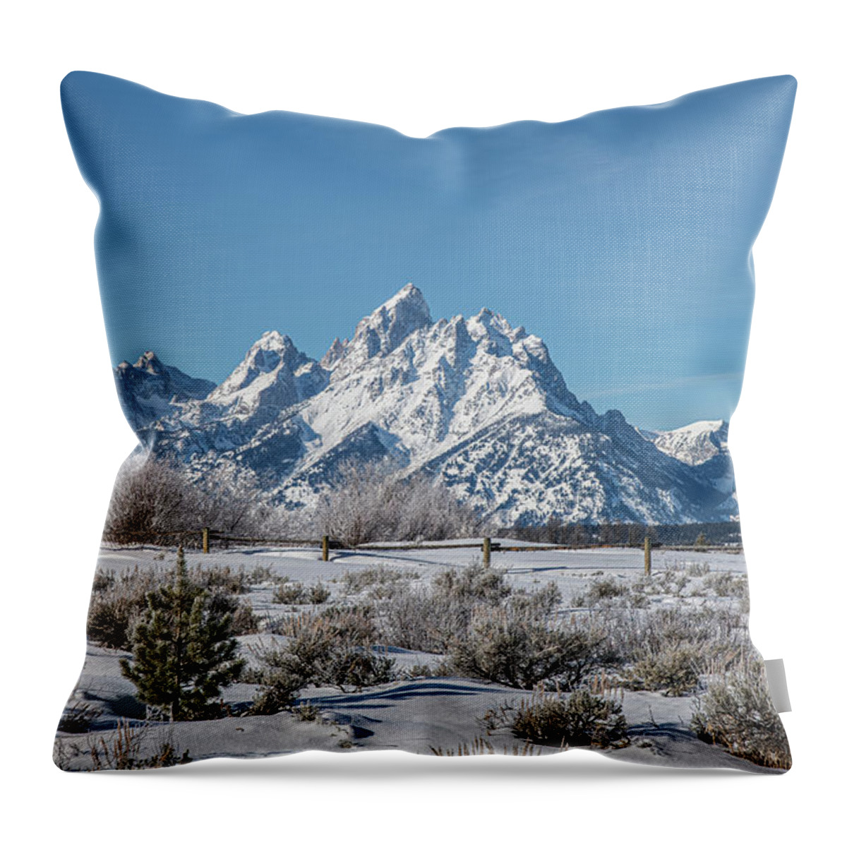 Elk Ranch Road Throw Pillow featuring the photograph Elk Ranch Flats Winter Tetons by Douglas Wielfaert