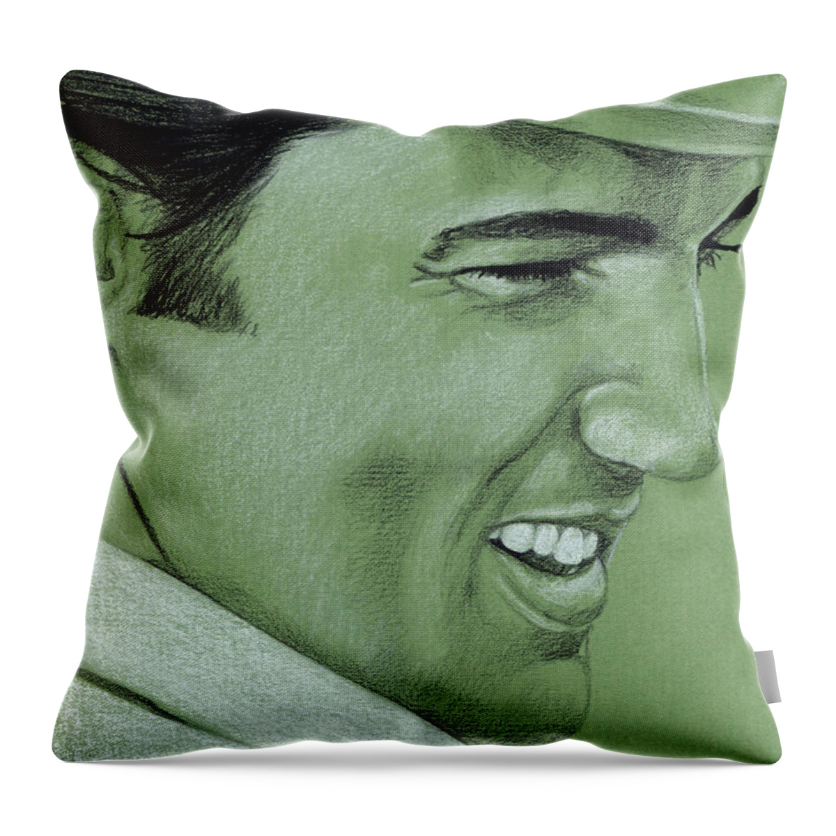 Elvis Throw Pillow featuring the drawing Elvis in Charcoal #260 by Rob De Vries