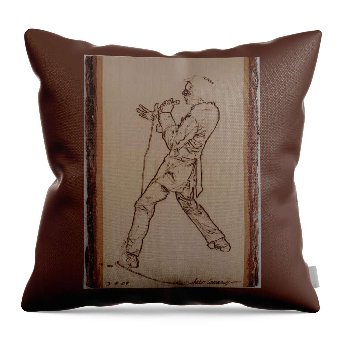 Pyrography Throw Pillow featuring the pyrography Elvis Presley Live 1968 by Sean Connolly