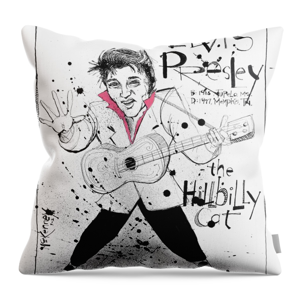  Throw Pillow featuring the drawing Elvis Presley by Phil Mckenney