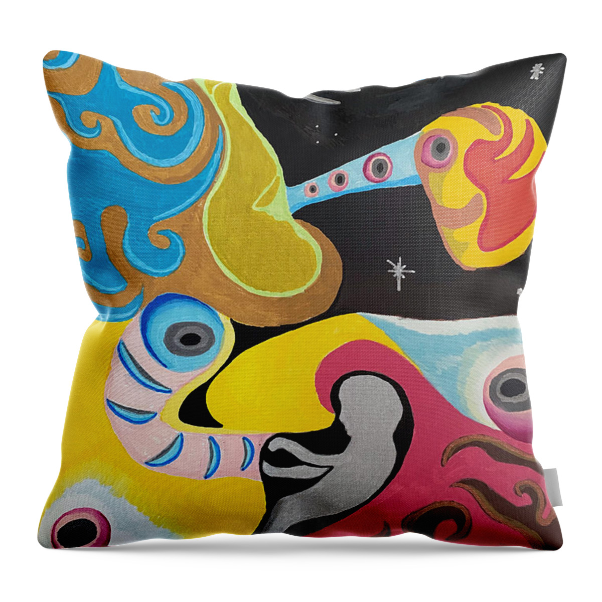 Surreal Throw Pillow featuring the mixed media Embracing Potentials by Jeff Malderez