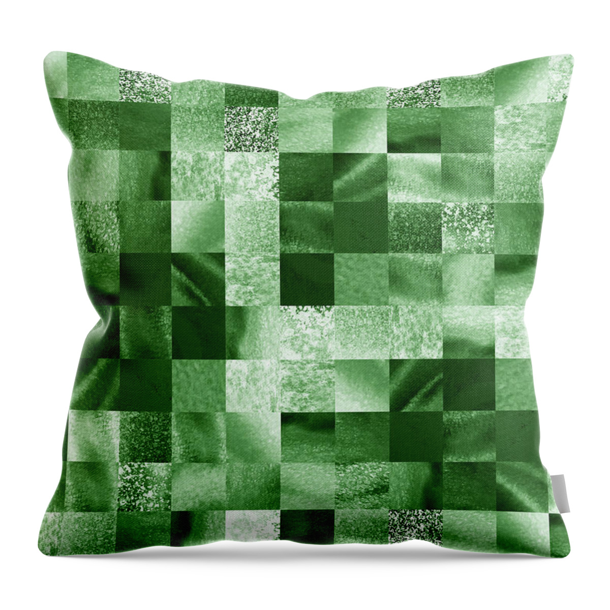 Quilt Throw Pillow featuring the painting Emerald Green Watercolor Squares Art Mosaic Quilt by Irina Sztukowski