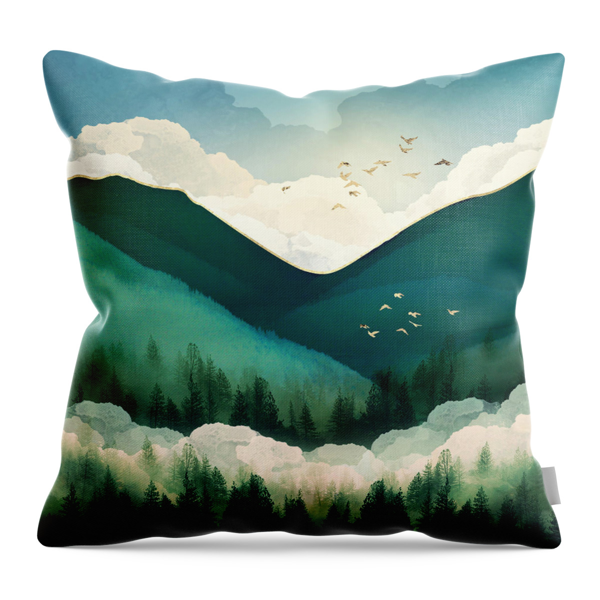 Emerald Throw Pillow featuring the digital art Emerald Hills by Spacefrog Designs