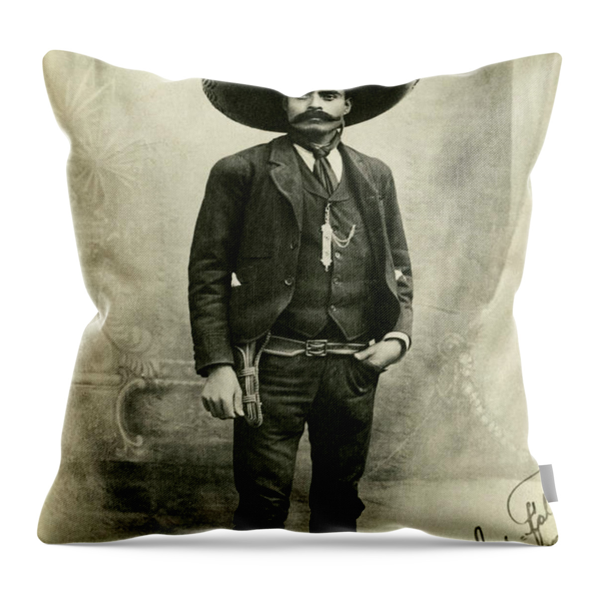 Emiliano Zapata Throw Pillow featuring the painting Emiliano Zapata, 1918 by American School