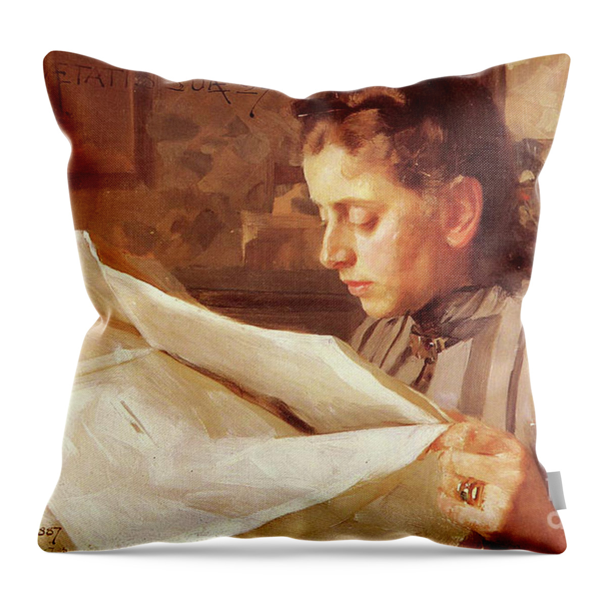 Zorn Throw Pillow featuring the painting Emma Zorn Lasande by Zorn