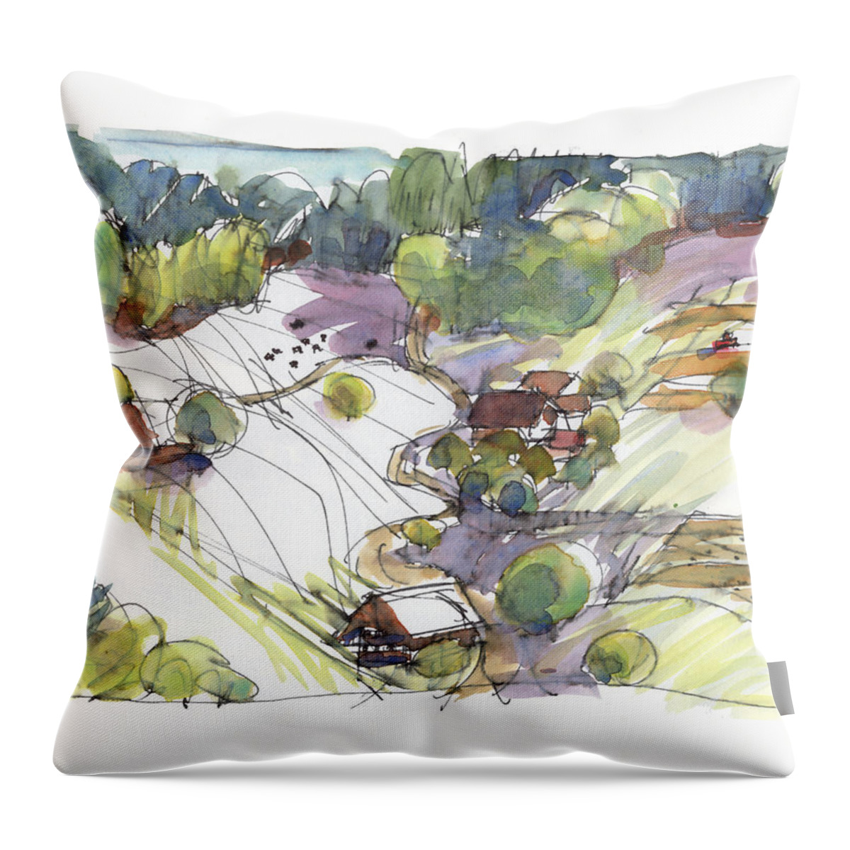 Landscape Throw Pillow featuring the painting Emmentaler Landschaft im Mai by Judith Kunzle