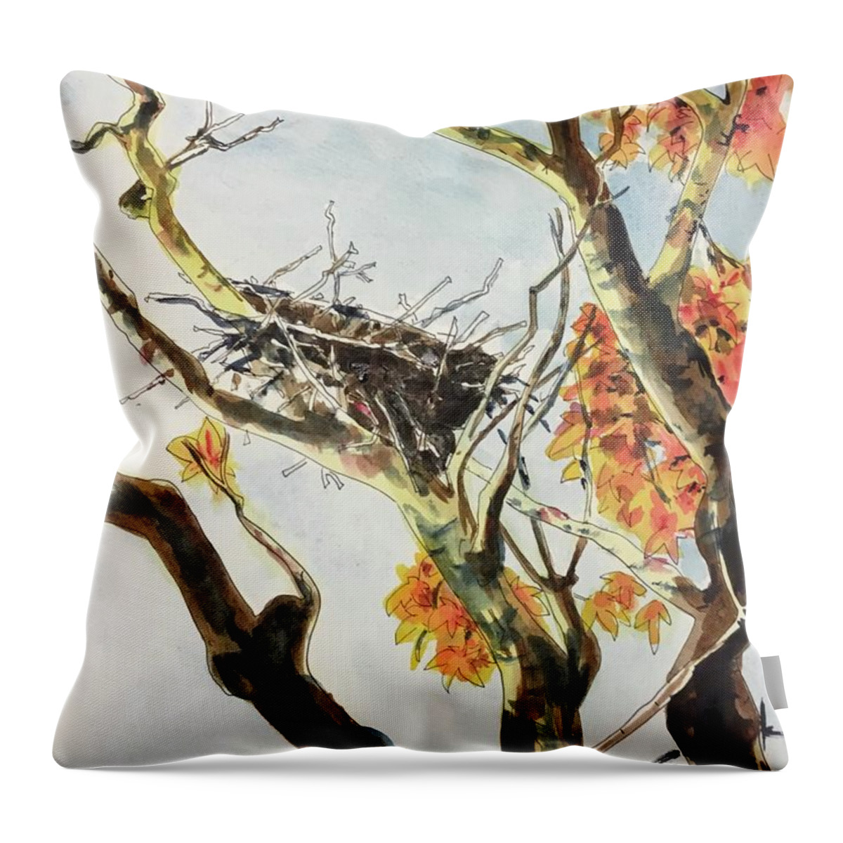 Twig Throw Pillow featuring the painting Empty Nester by Sonia Mocnik