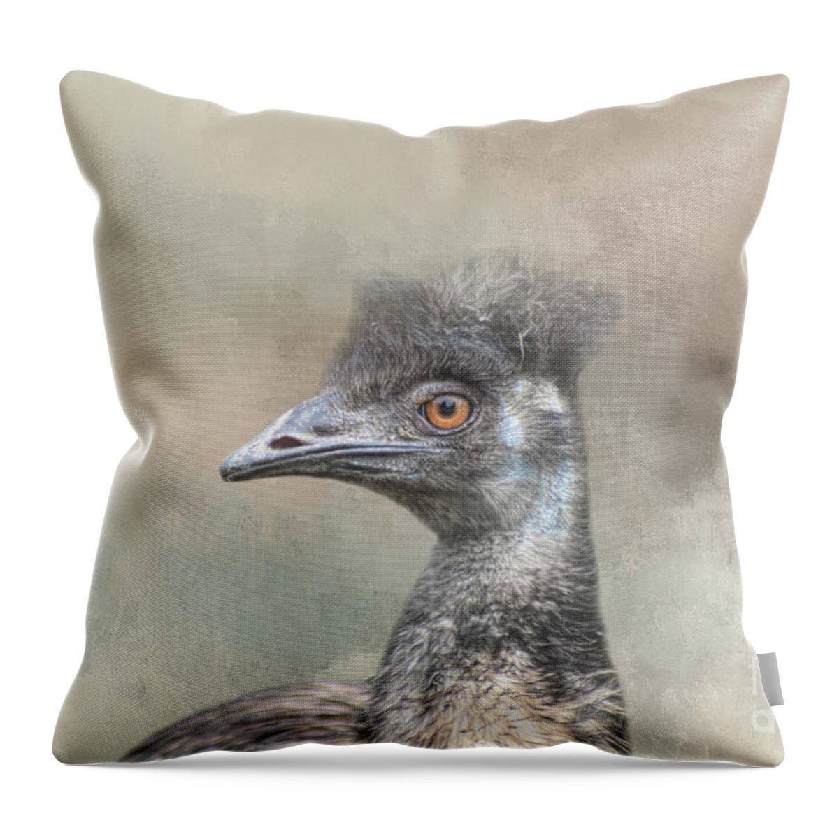 Emu Throw Pillow featuring the photograph Emu Portrait 02 by Elisabeth Lucas