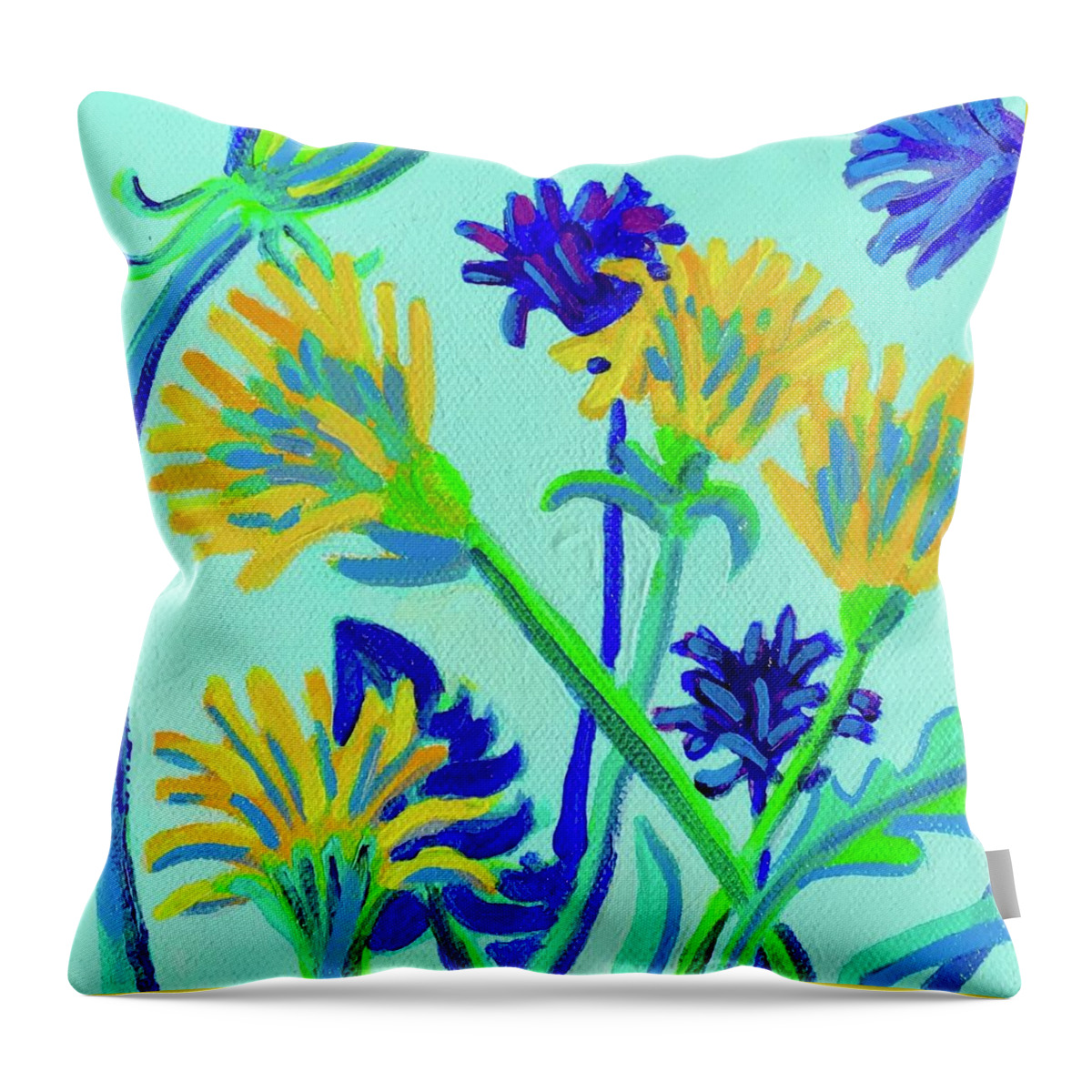 Flowers Throw Pillow featuring the painting Enchanted with Dandelions by Debra Bretton Robinson