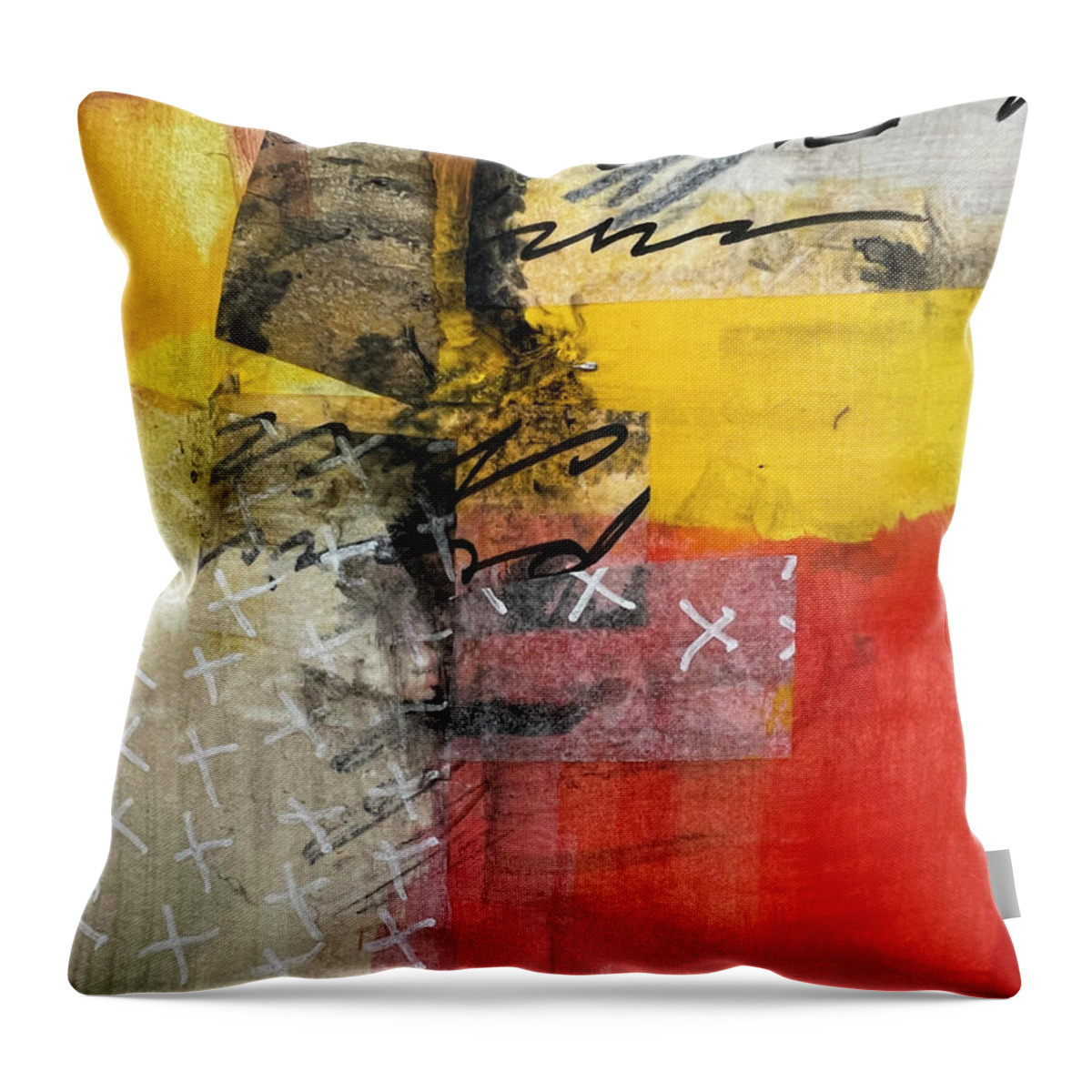 Mixed Media Collage Throw Pillow featuring the painting Encounter by Nancy Merkle