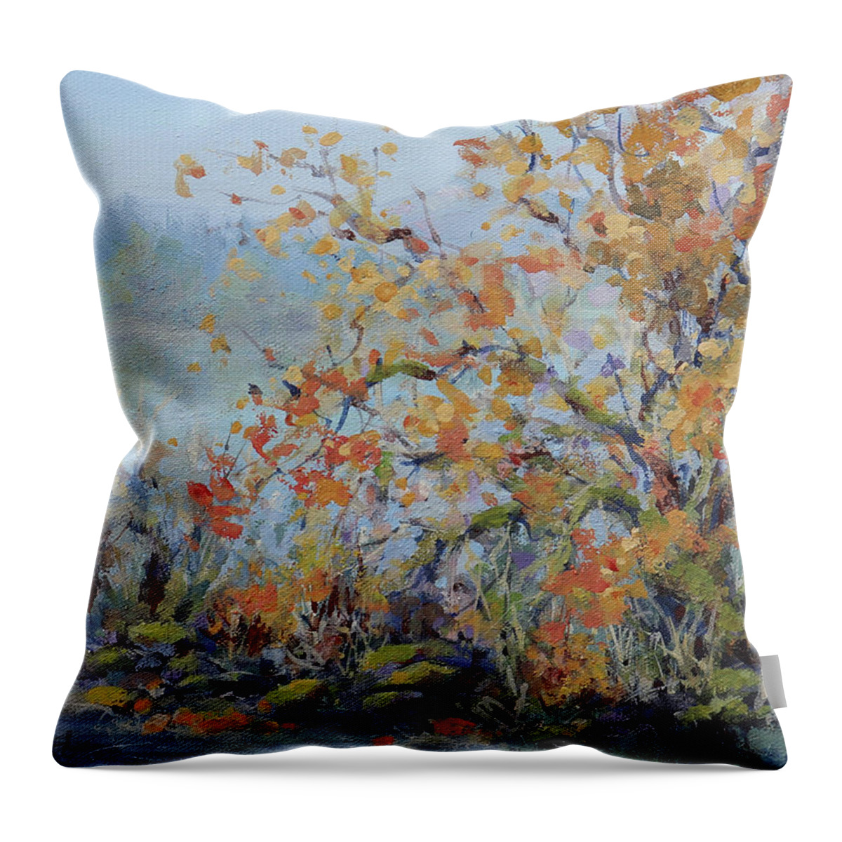 Landscape Throw Pillow featuring the painting End of Autumn by Karen Ilari