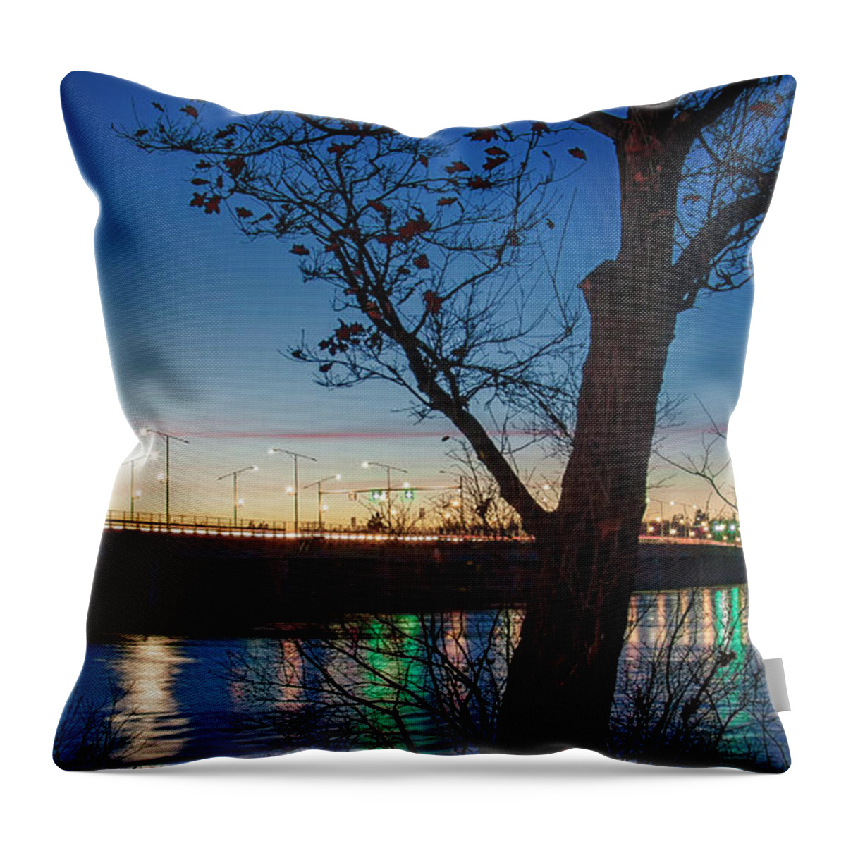 Bridge Throw Pillow featuring the photograph End of the day on Ottawa River by Tatiana Travelways