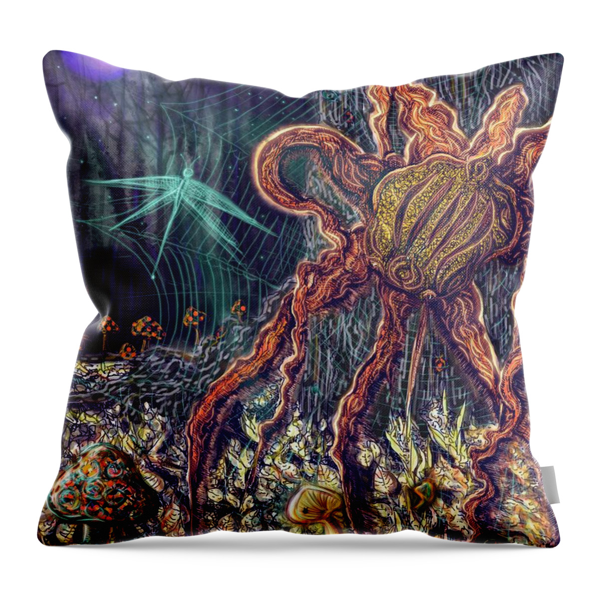 Spider Throw Pillow featuring the digital art Entanglements by Angela Weddle