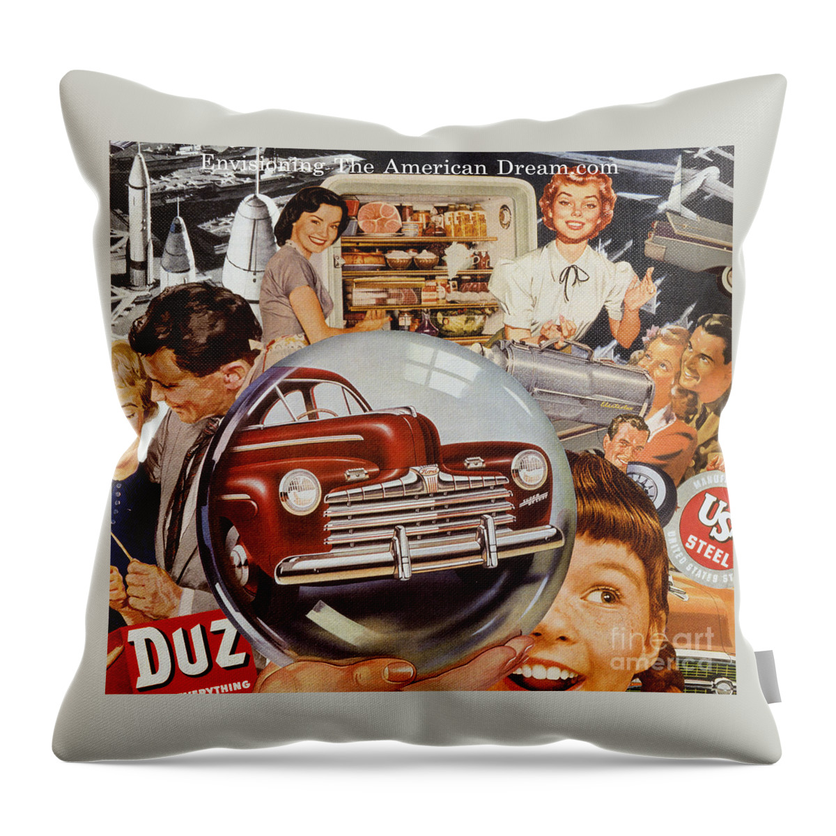 Collage Throw Pillow featuring the mixed media Envisioning The American Dream.com by Sally Edelstein