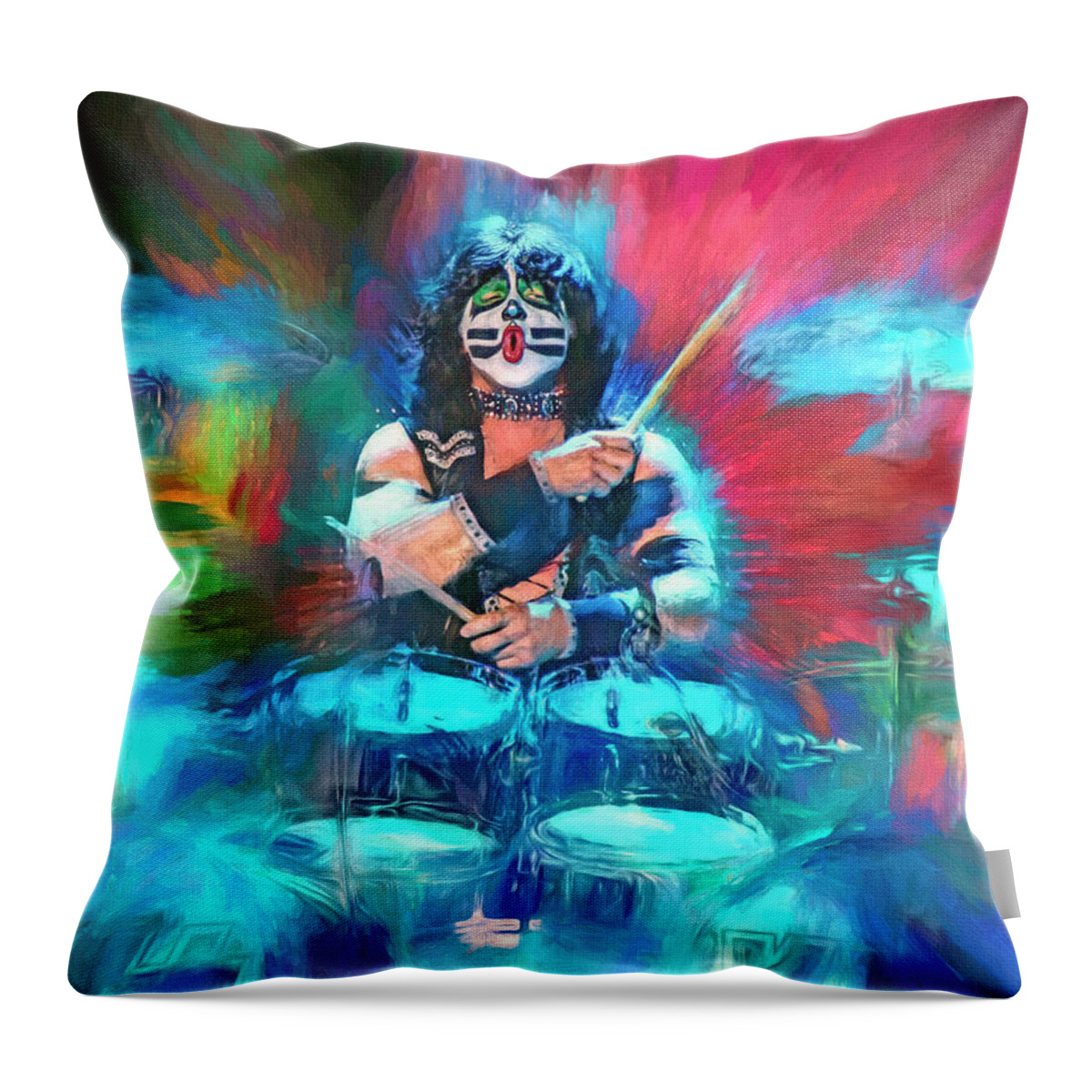 Kiss Throw Pillow featuring the mixed media Eric Singer Kiss by Mal Bray