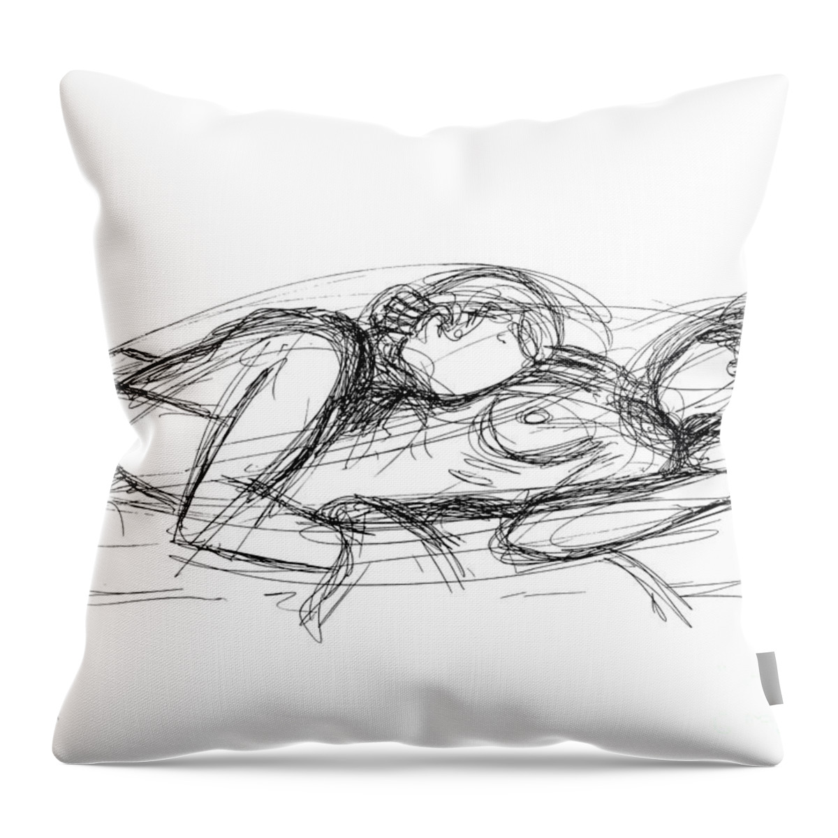 Couples Throw Pillow featuring the drawing Erotic Couple Sketches 7 by Gordon Punt