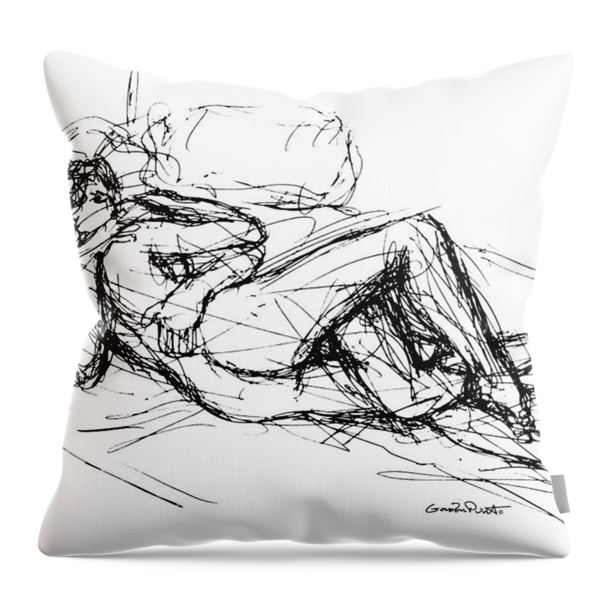 Couples Throw Pillow featuring the drawing Erotic Couple Sketches 8 by Gordon Punt