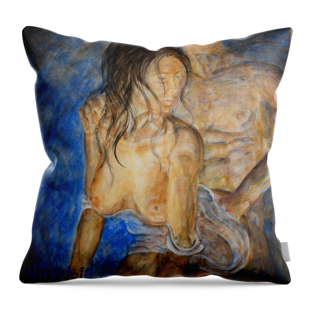 Erotic Throw Pillow featuring the painting Erotica II by Nik Helbig