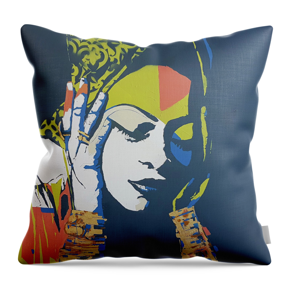 Erykah Badu Image Throw Pillow featuring the painting Erykah Badu by Paul Lovering