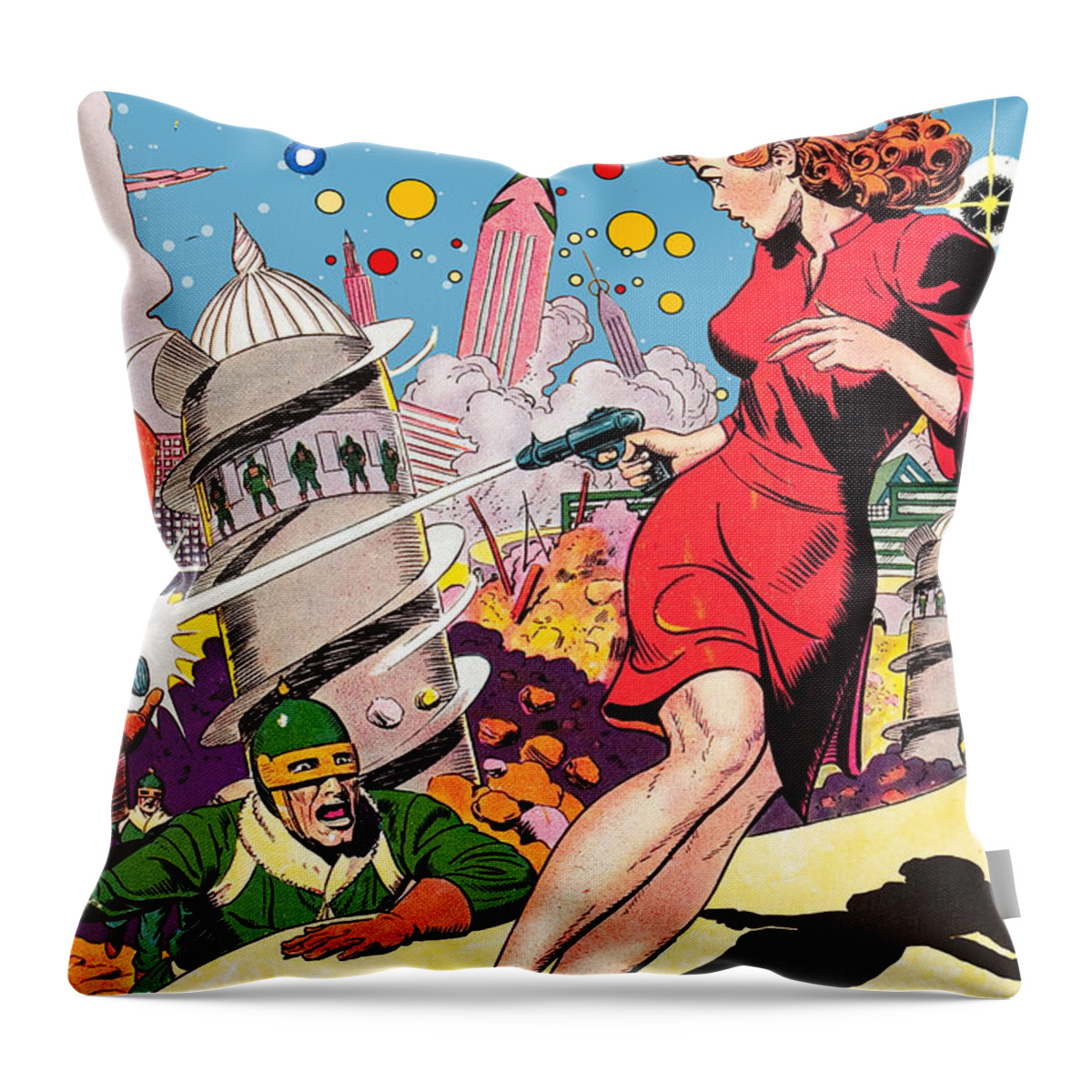 Girl Throw Pillow featuring the digital art Escapi9ng the Cataclysm by Long Shot
