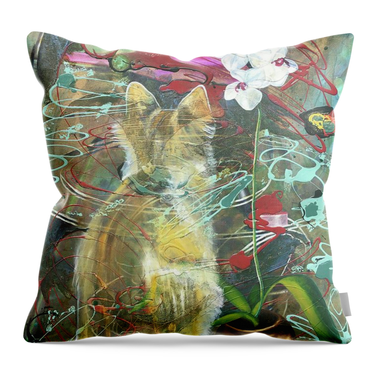Cat Throw Pillow featuring the painting Estrellita by Laura Pierre-Louis