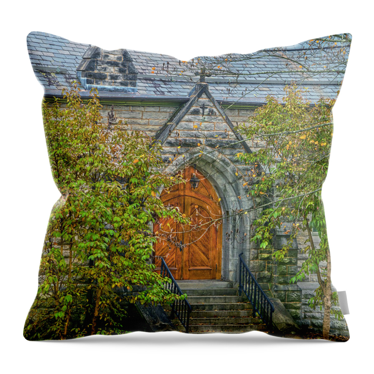 First Presbyterian Church Throw Pillow featuring the photograph Eucharist Comes From The Greek Root Eu Meaning Good, True, Or Genuine And Kharis Meaning Grace. by Bijan Pirnia