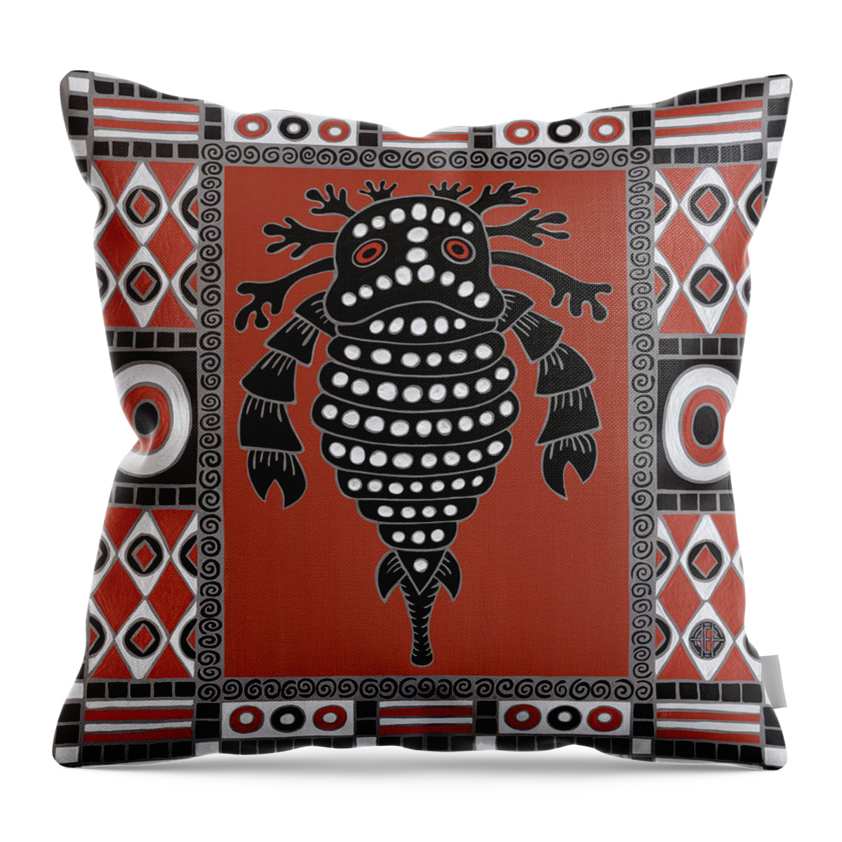 Sea Creature Throw Pillow featuring the painting Eurypterid. Geometric Pattern by Amy E Fraser