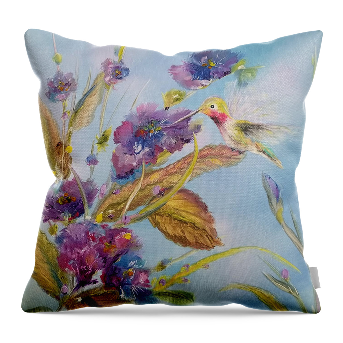 Hummingbird Throw Pillow featuring the painting Evanescent Visitor by Judith Rhue