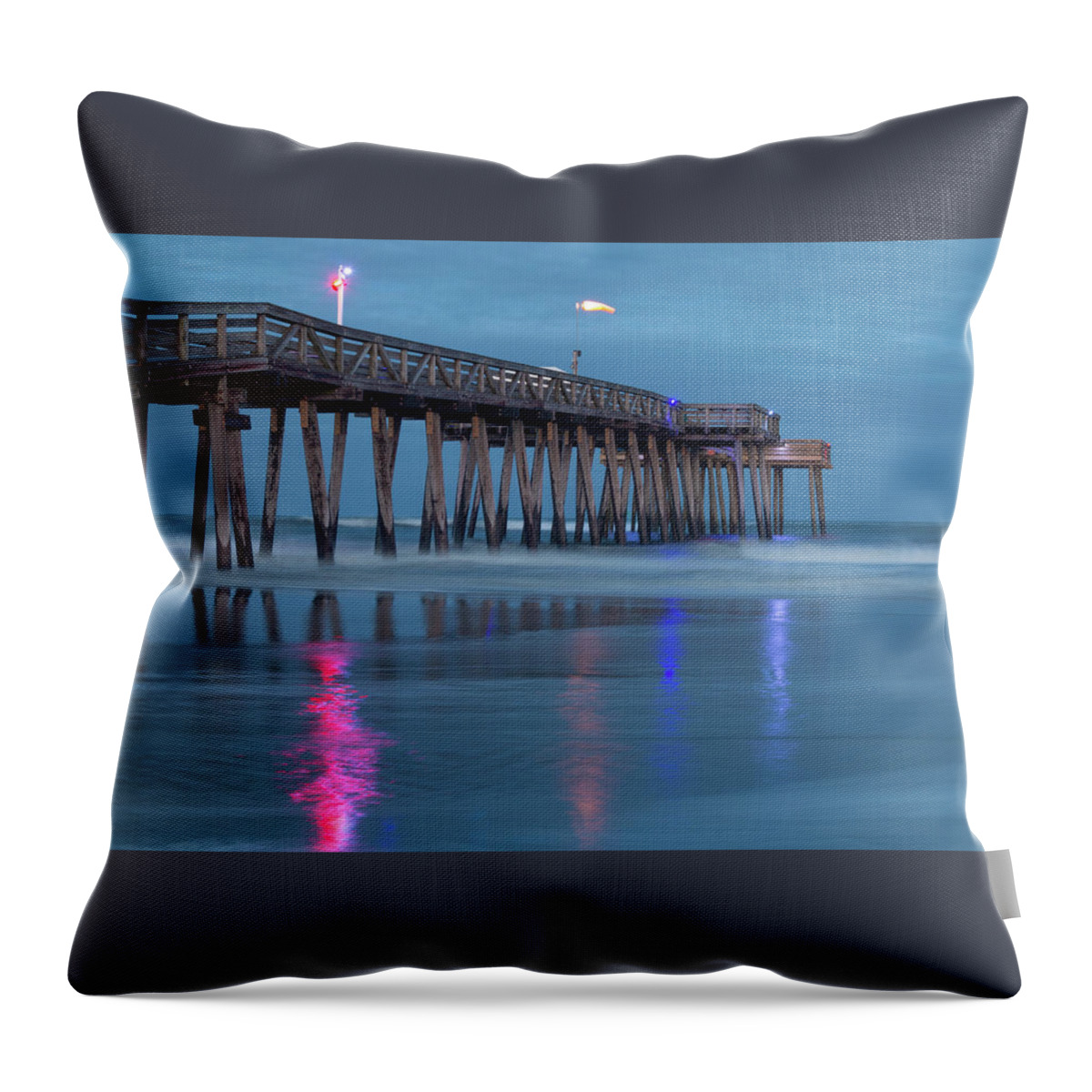 Ocean City Throw Pillow featuring the photograph Evening at Ocean City Fishing Pier by Kristia Adams