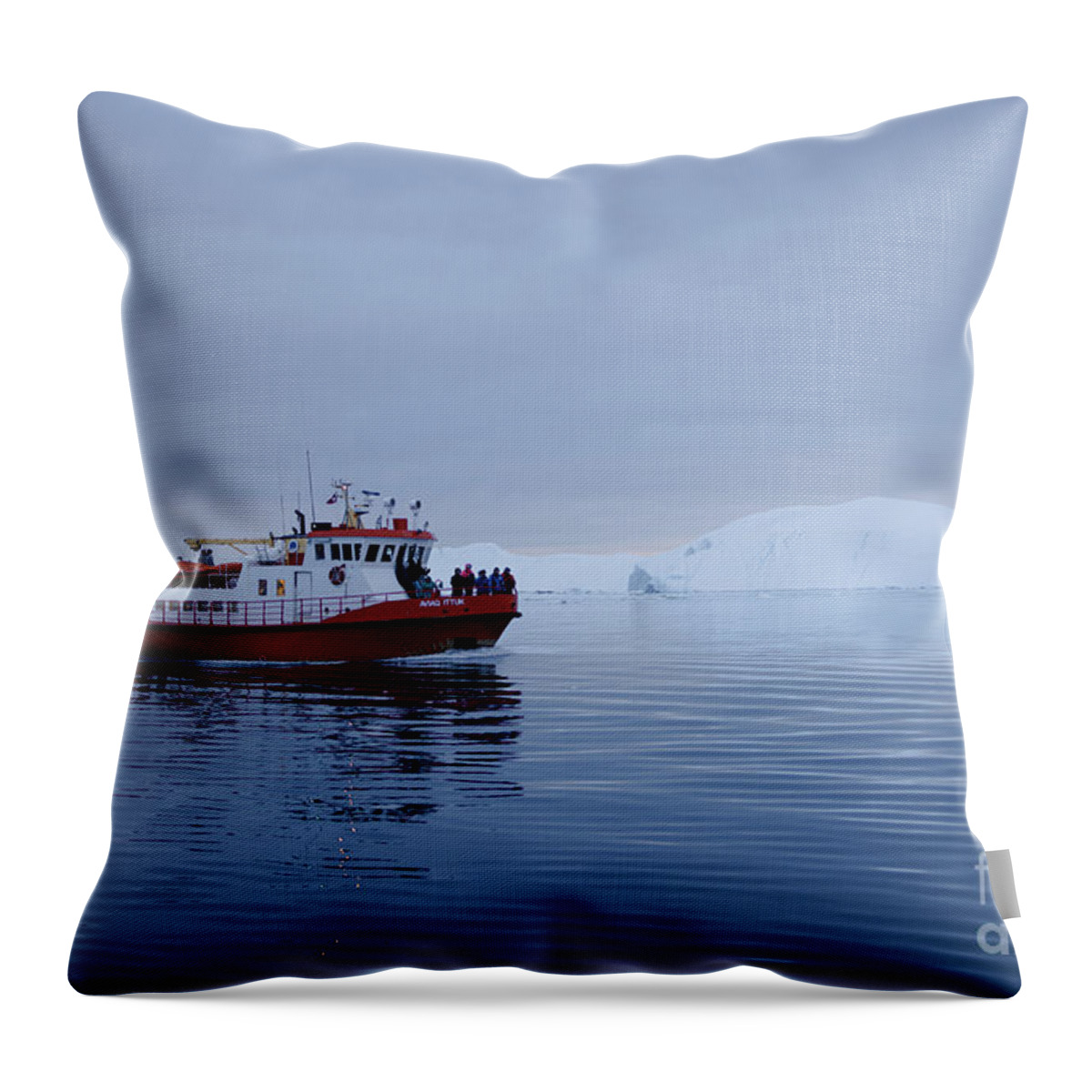 Boat Throw Pillow featuring the photograph Evening Cruise in Disko Bay by Eva Lechner