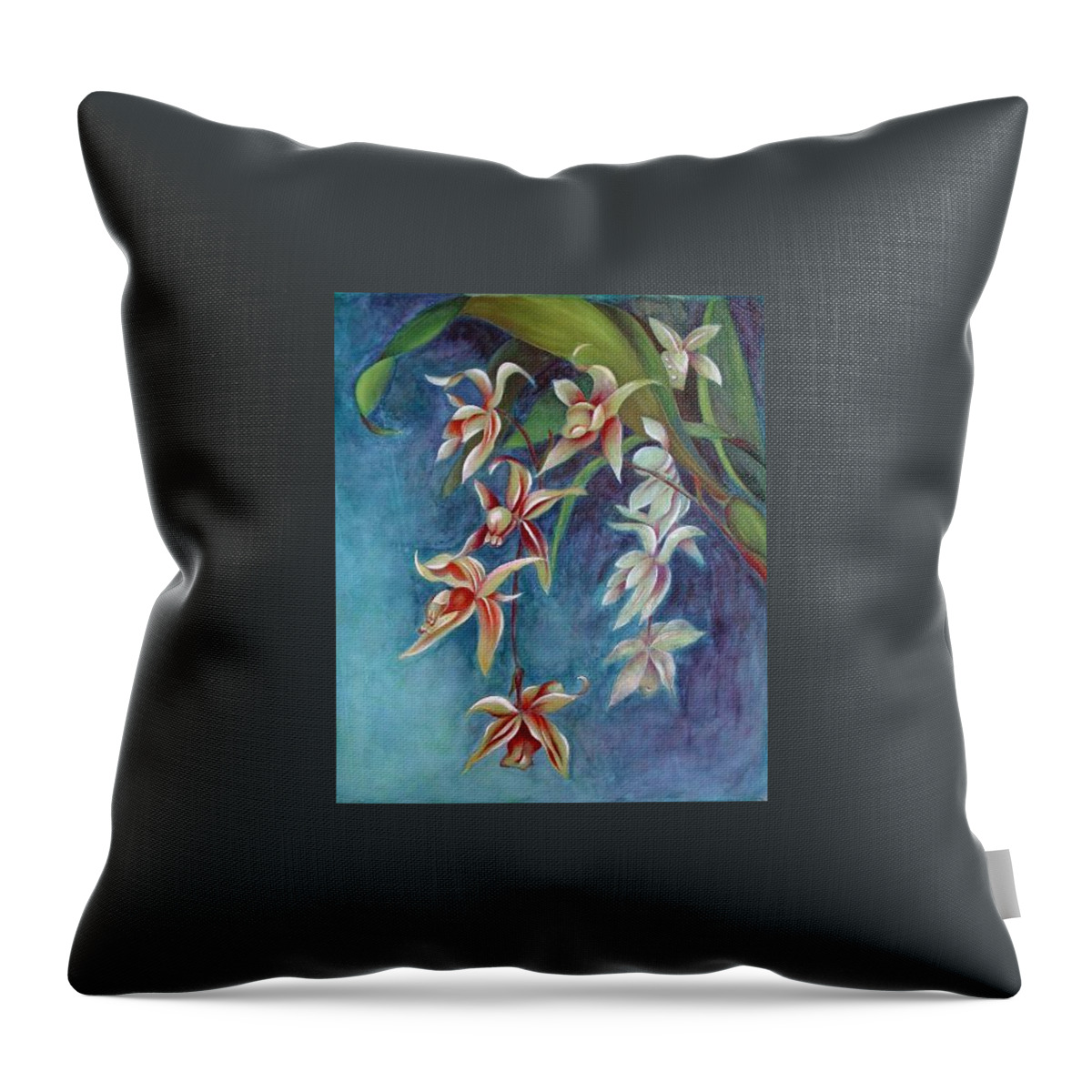 Orchids Throw Pillow featuring the painting Evening Orchids by Vina Yang