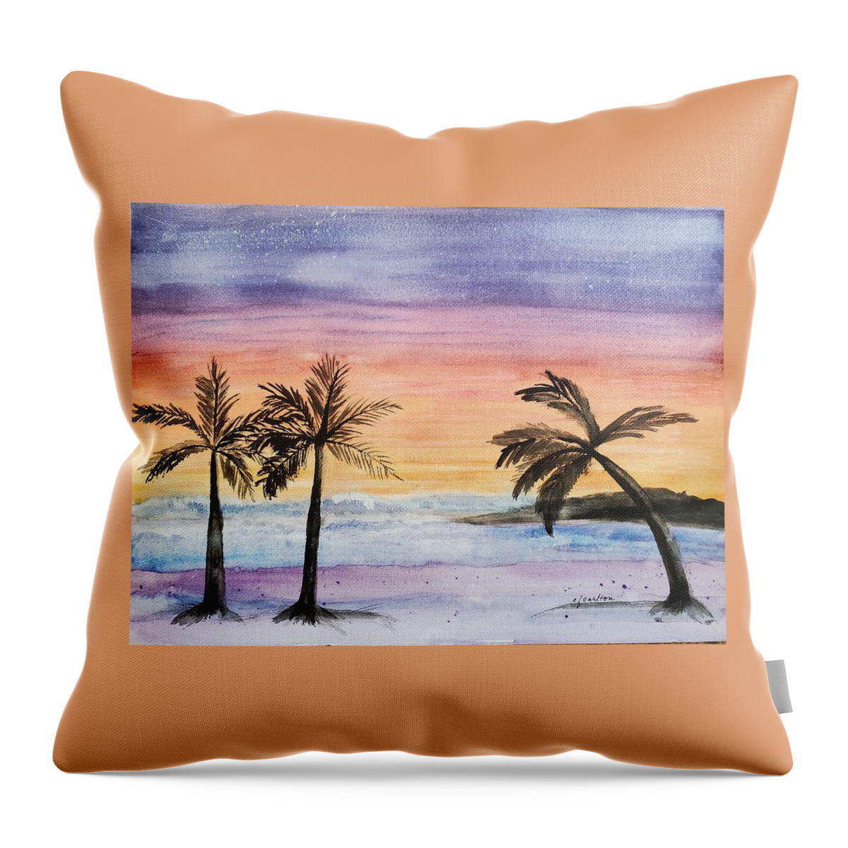 Palm Trees Throw Pillow featuring the painting Evening Palms - Watercolor by Claudette Carlton