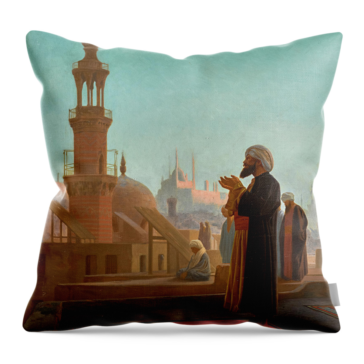 Jean-leon Gerome Throw Pillow featuring the painting Evening Prayer, Cairo, Detail No.1 by Jean-Leon Gerome