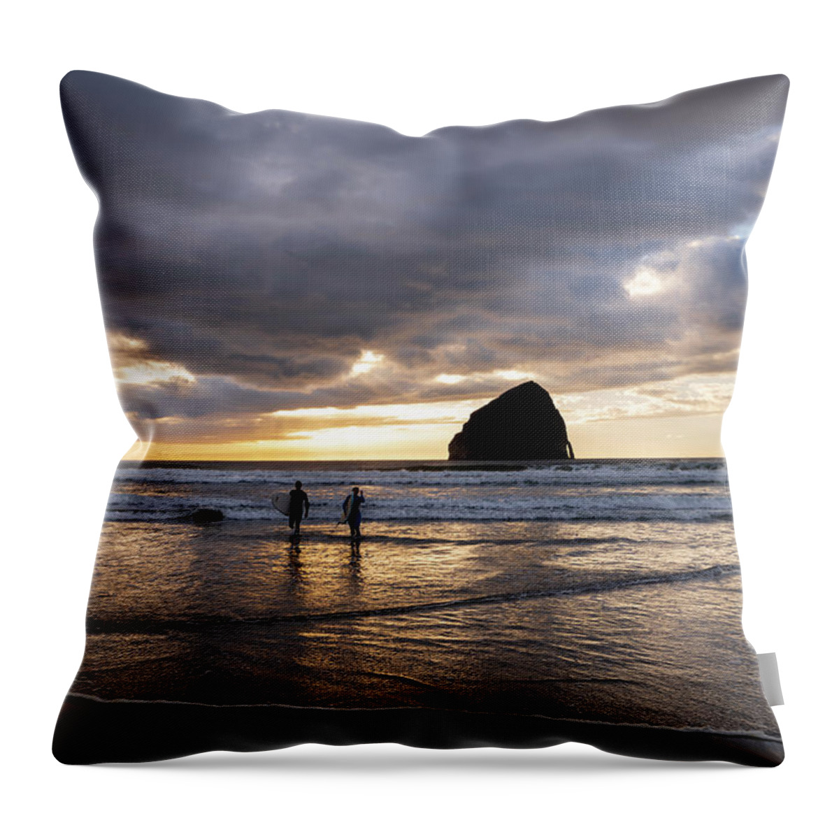 Beach Throw Pillow featuring the photograph Evening Surf by Steven Clark