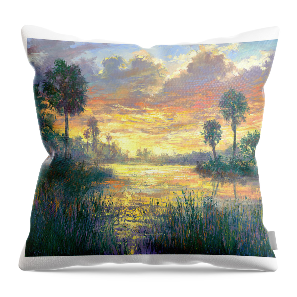 Everglades Throw Pillow featuring the painting Everglades Sunrise cropd by Laurie Snow Hein