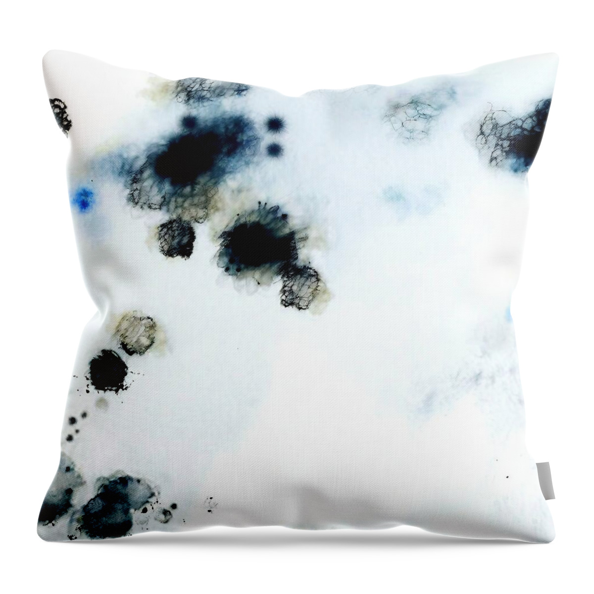  Throw Pillow featuring the painting Everything else disappears II Painting Liminality Oil Painting White Calm Green Abstract Landscape Blue Yellow Contemporary Beach abstract art artistic background black brush color creative by N Akkash
