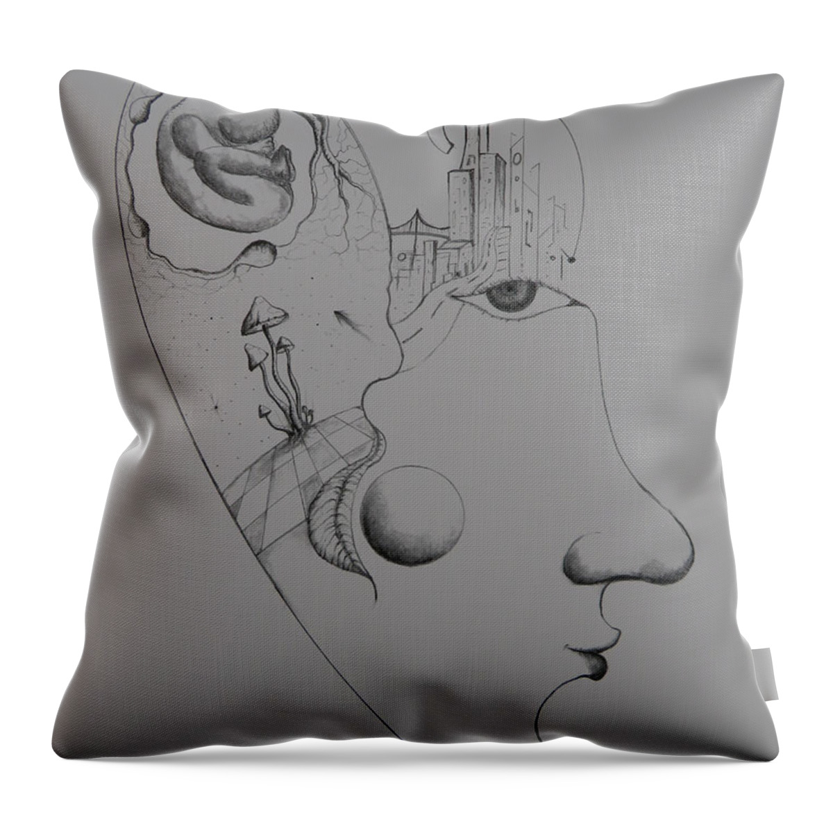 Surreal Throw Pillow featuring the drawing Evolution by Raymond Fernandez