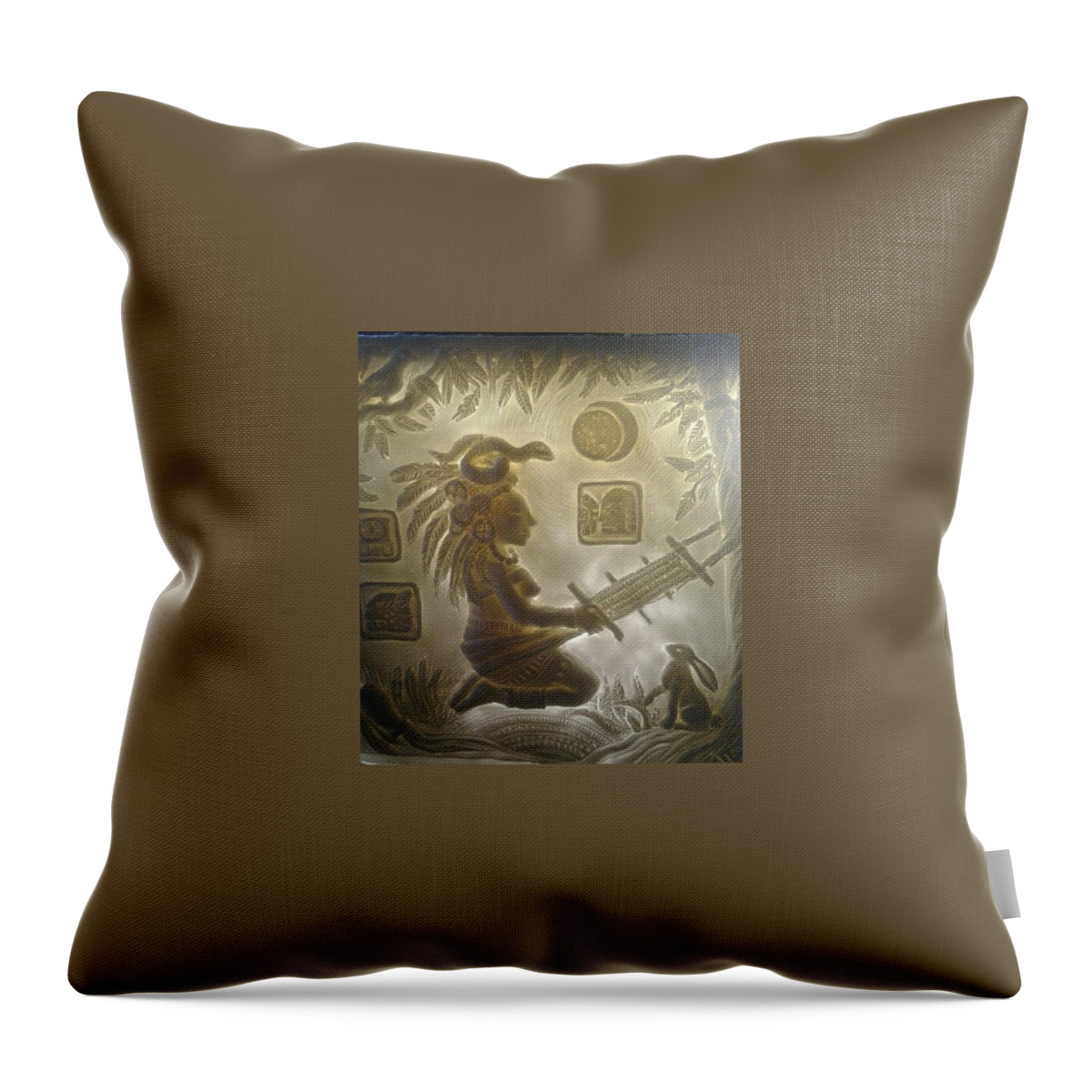 Mayan Goddess Throw Pillow featuring the painting ExChel, Mayan Moon Goddess by James RODERICK