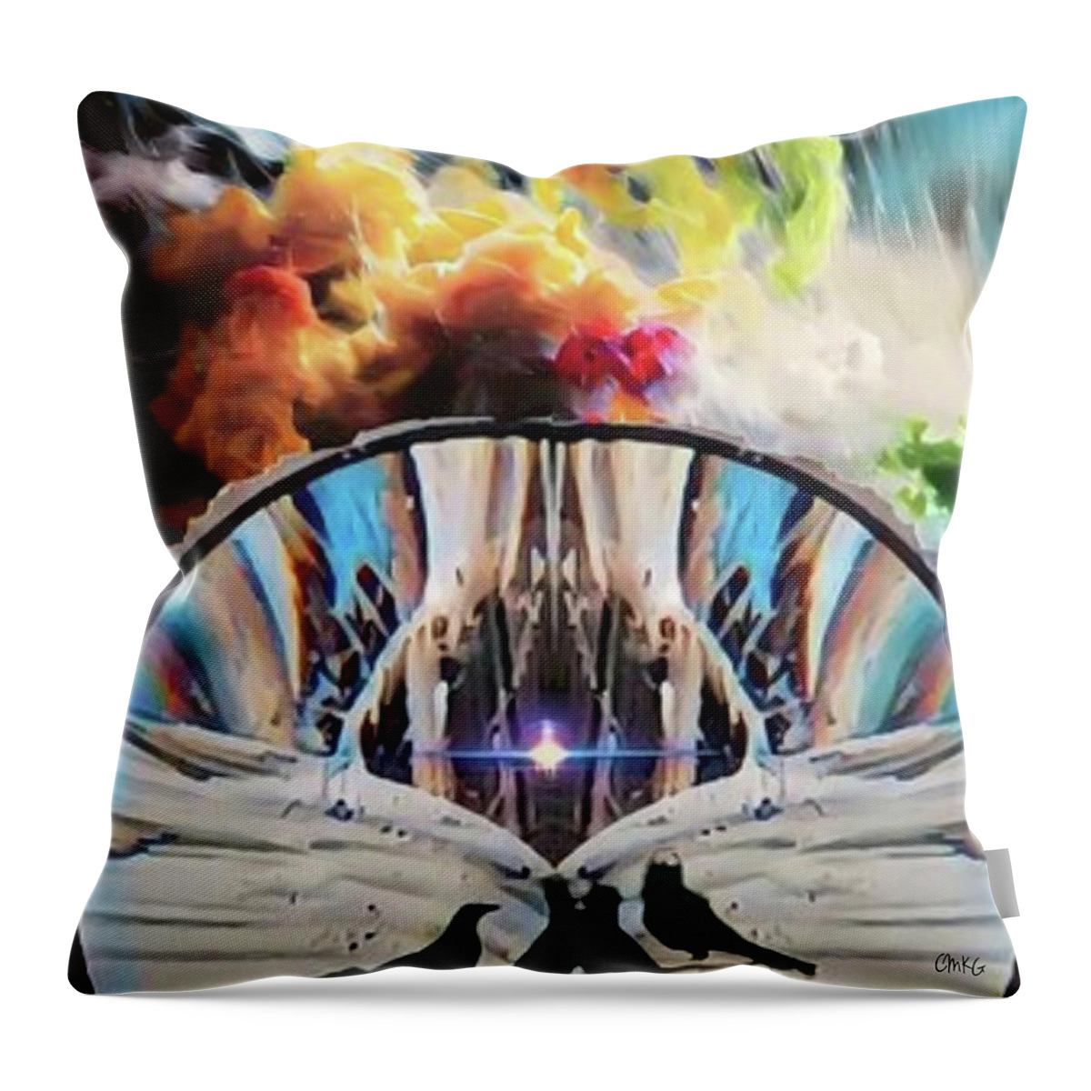  Throw Pillow featuring the digital art ExitentialBirdMeeting by Christina Knight