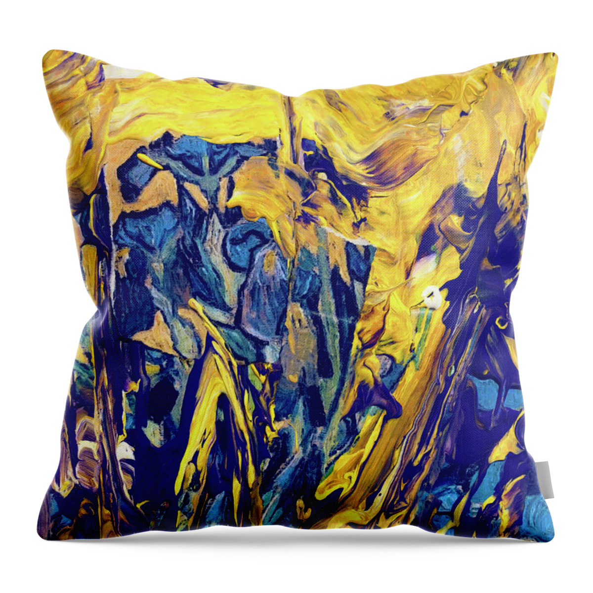 Painting Throw Pillow featuring the painting Explosion of yellow and blue by Nop Briex
