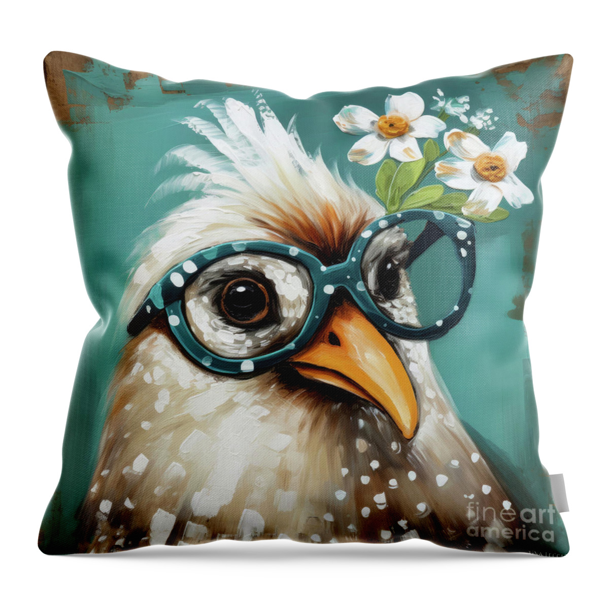 Chicken Throw Pillow featuring the painting Fabulous Flora by Tina LeCour