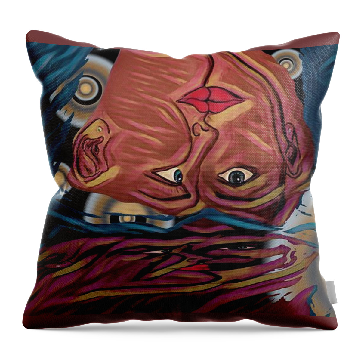 Modern Abstract Throw Pillow featuring the drawing Faces A Melting Pot by Joan Stratton