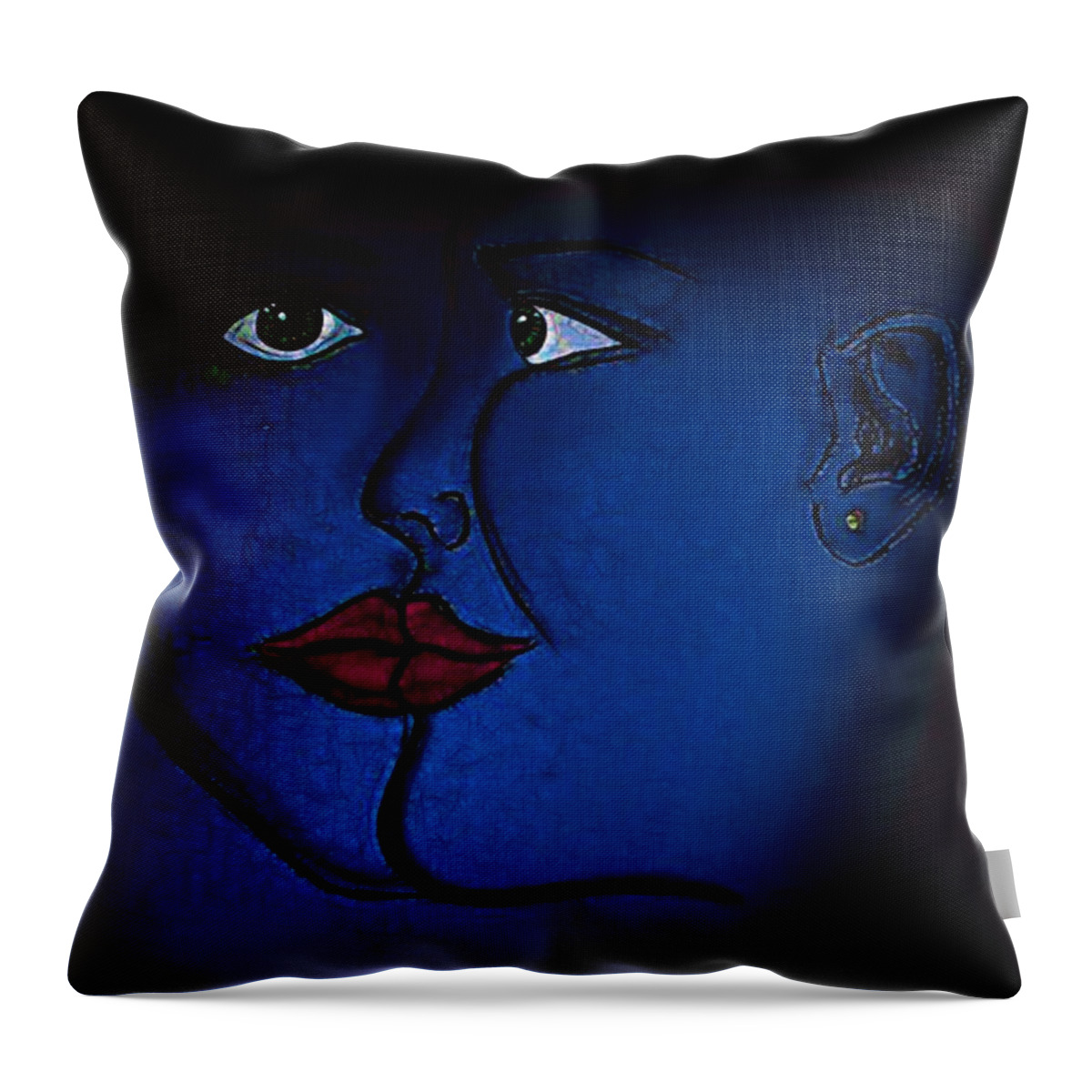 Modern Abstract Throw Pillow featuring the drawing Faces The Blues by Joan Stratton