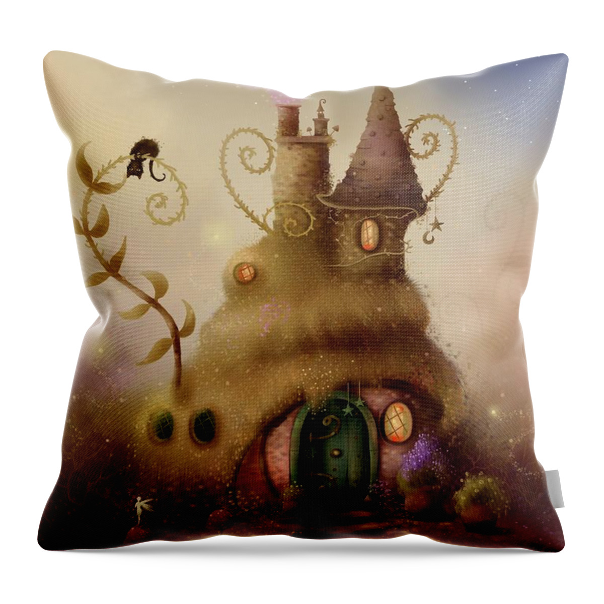 Fairy House Throw Pillow featuring the painting Fairy Fern Cottage by Joe Gilronan