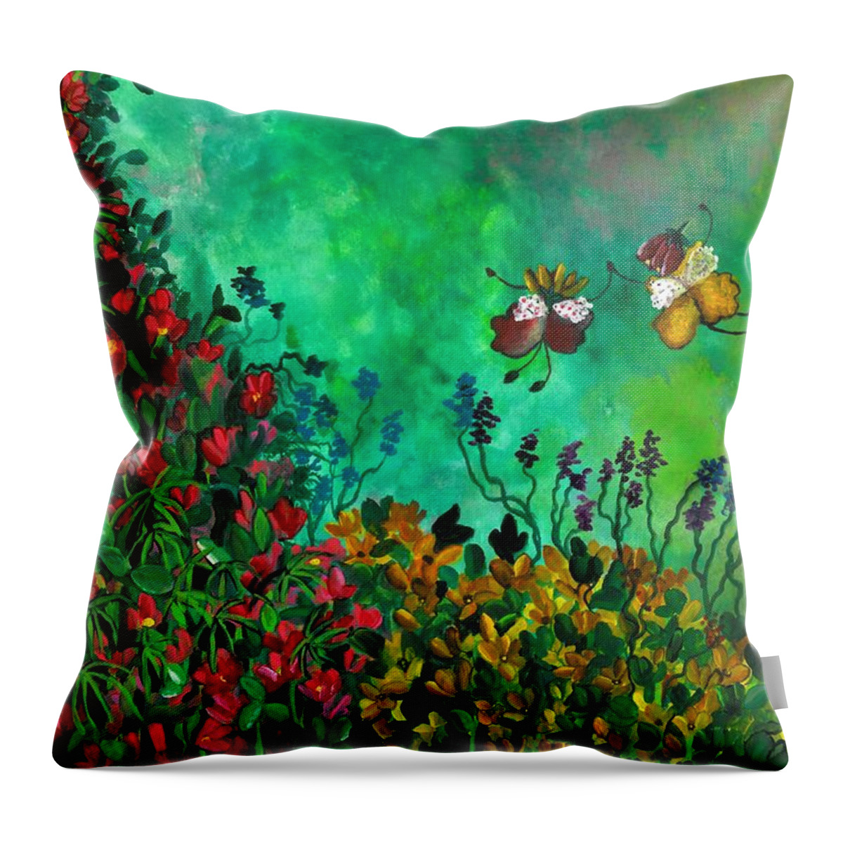 Fairy Throw Pillow featuring the painting Fairy garden by Tara Krishna