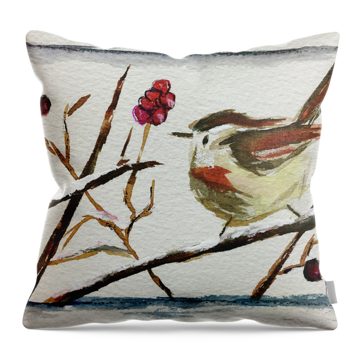 Fairy Wren Throw Pillow featuring the painting Fairy with Berries by Roxy Rich
