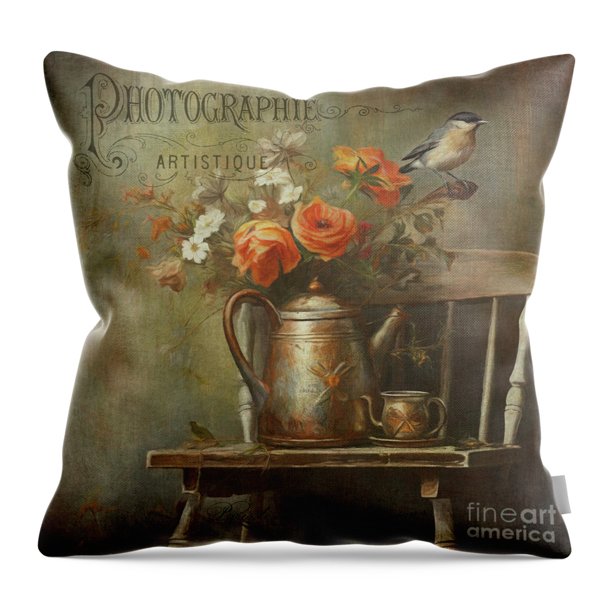 French Country Throw Pillow featuring the digital art Fall Bouquet - French Country Style by Maria Angelica Maira