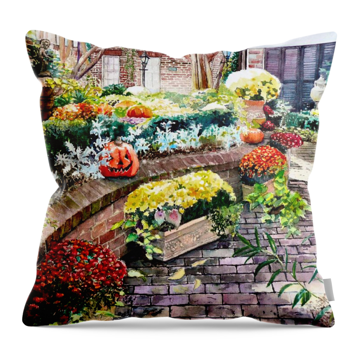 Fall Throw Pillow featuring the painting Fall Garden by Merana Cadorette