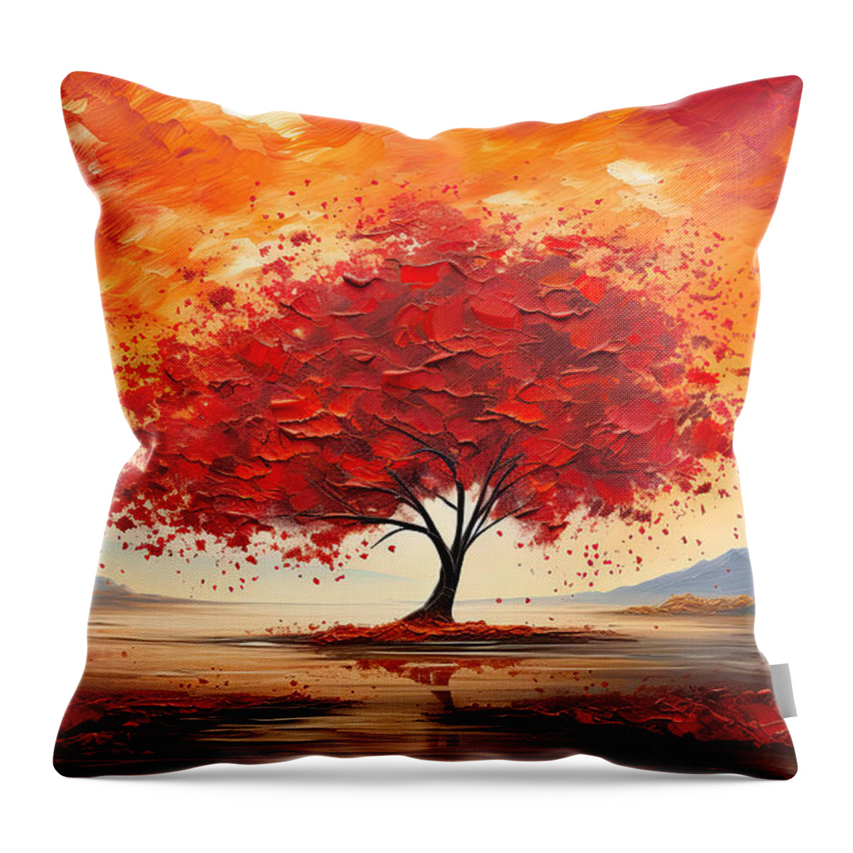 Maple Tree Throw Pillow featuring the painting Fall Grandeur - Red Maple Paintings by Lourry Legarde
