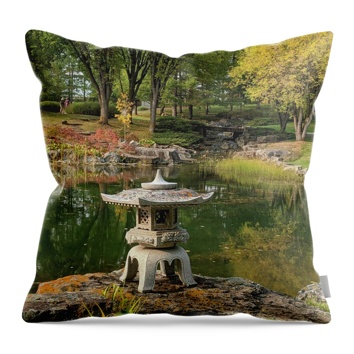Japan Throw Pillow featuring the photograph Fall in a Japanese garden by Lisa Mutch